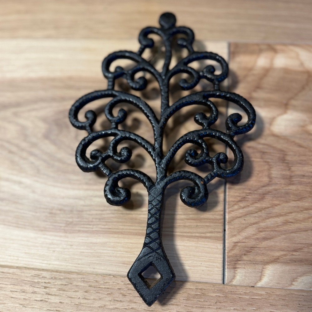 Vintage Tree of Life Scroll Trivet Black Vintage 60s Cast Iron Scroll 244 1